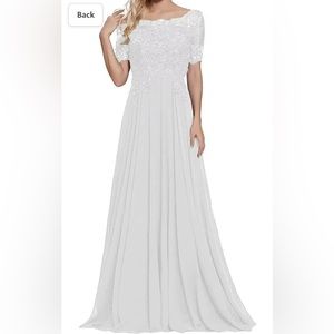 Bridal Dress, floor length with 1/2 sleeves, lace ,scoop neck , A-Line, size 14
